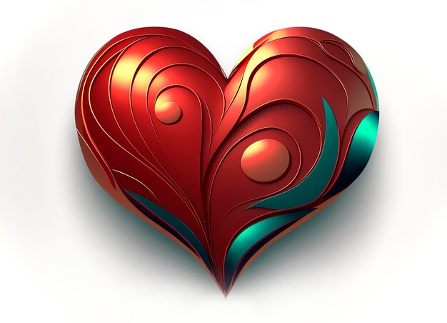 Rood glanzend blik futuristisch hart op witte achtergrond