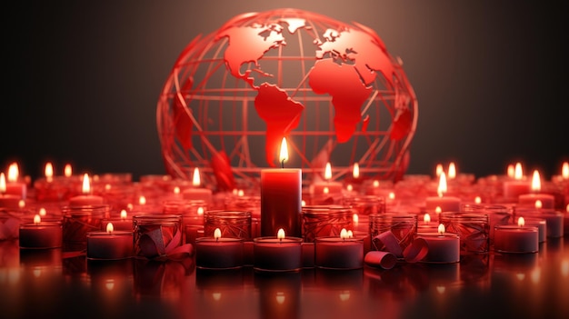 rood globe mockup met kaarsen voor de internationale dag voor AIDS Awareness Hoogwaardige illustratie