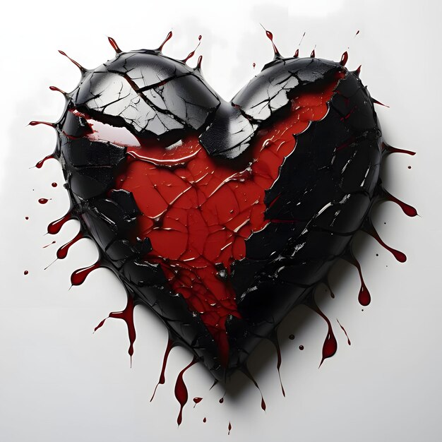 Rood hart als een taart met gebarsten zwarte glazuren hart als een symbool van genegenheid en liefde
