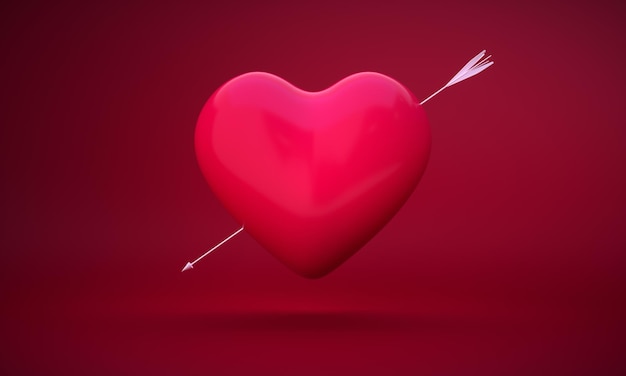 Rood hart doorboord door een pijl van liefde tegen de achtergrond van Viva Magenta Studio achtergrond