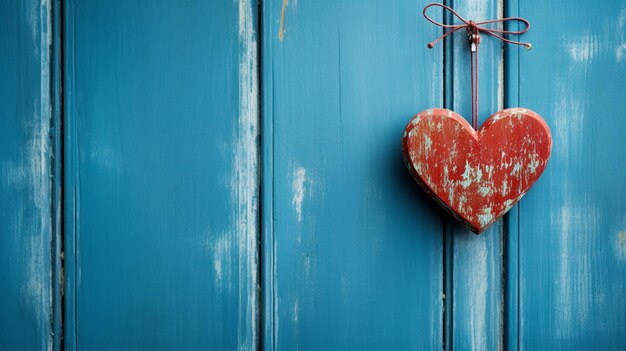 rood hart op een blauwe houten achtergrond valentijnsdag