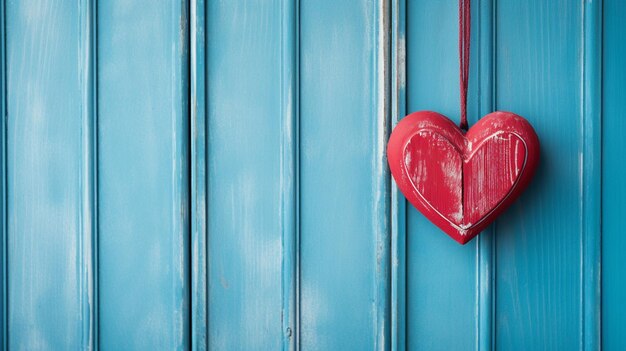 rood hart op een blauwe houten achtergrond valentijnsdag