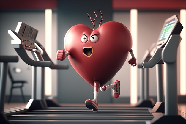 Rood hart op een loopband cardio voor een goede gezondheid illustratie Generatieve AI