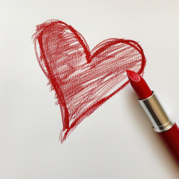 Rood hart op wit papier getekend met rode lippenstift