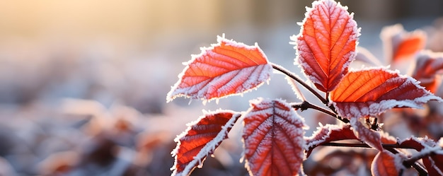 Rood herfstblad met rijp