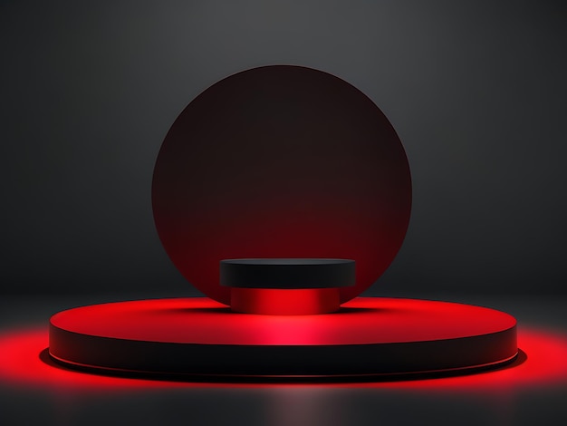 Rood licht rond podium en zwarte achtergrond voor mock-up schattig behang coole achtergrond