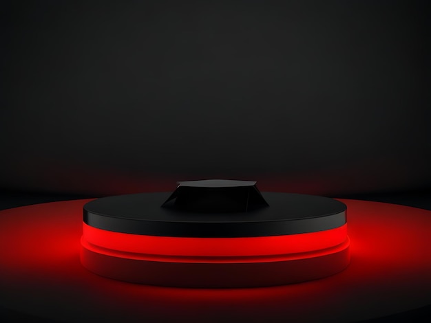 Rood licht rond podium en zwarte achtergrond voor mock-up schattig behang coole achtergrond