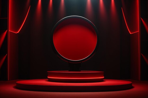 rood licht rond podium en zwarte achtergrond voor mock-up