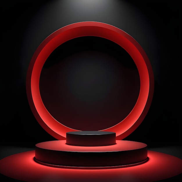 rood licht rond podium en zwarte achtergrond voor mock up