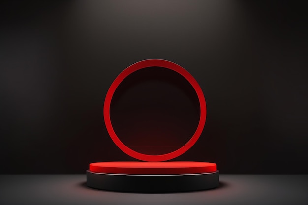 Rood licht rond podium en zwarte achtergrond voor mock-up