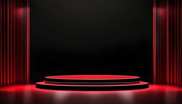 Rood licht rond podium en zwarte achtergrond voor mock-up