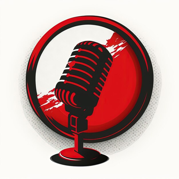 Foto rood microfoonpictogram in cirkel, podcast-logo, witte achtergrond. generatieve ai