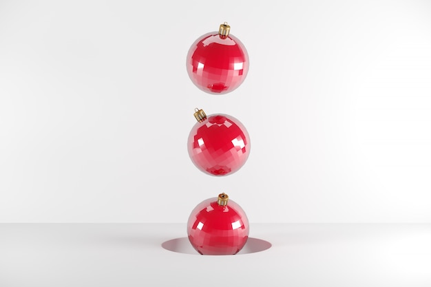 Rood Ornament dat op wit drijft. minimaal kerstidee. 3D-weergave.