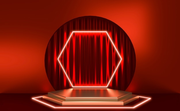 Rood podium, minimaal, rood, geometrisch, design., 3d, vertolking