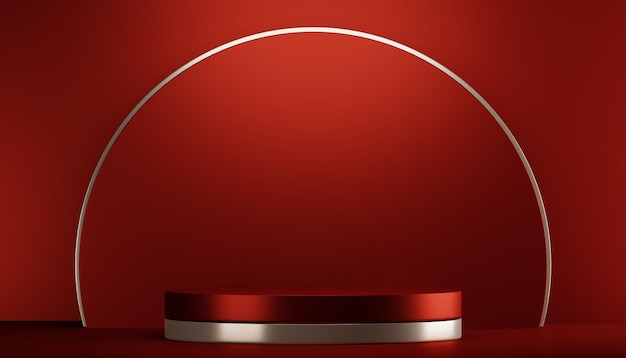 Rood podium toont geometrisch cosmetisch product