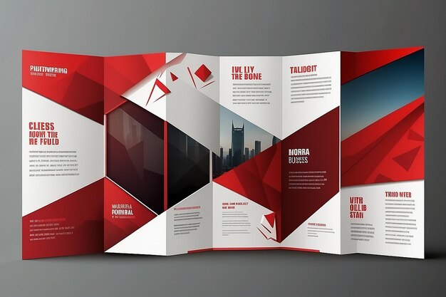 Foto rood vierkant geometrische vector bedrijf drievoudige pamflet brochure flyer sjabloon vlak ontwerp set