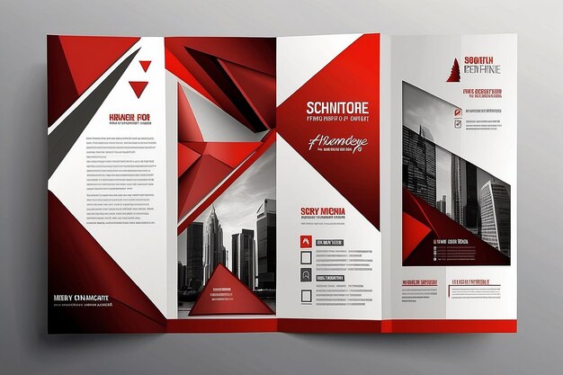 Foto rood vierkant geometrische vector bedrijf drievoudige pamflet brochure flyer sjabloon vlak ontwerp set