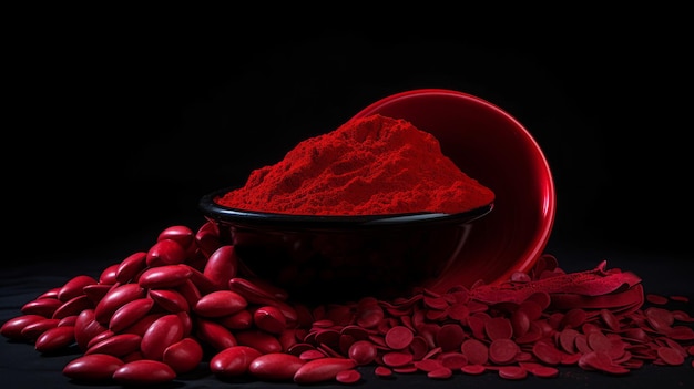 Rood voedsel op zwarte achtergrond Mooie compositie