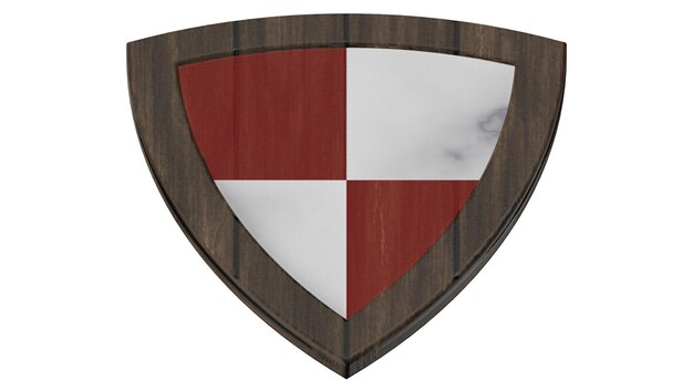 Rood wit schild hout middeleeuwse 3d illustratie render