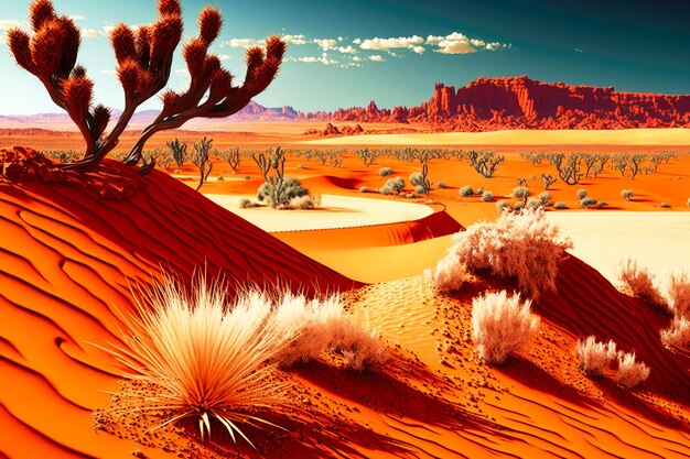 Rood zandduinlandschap met generatieve ai van het cactuswoestijnlandschap
