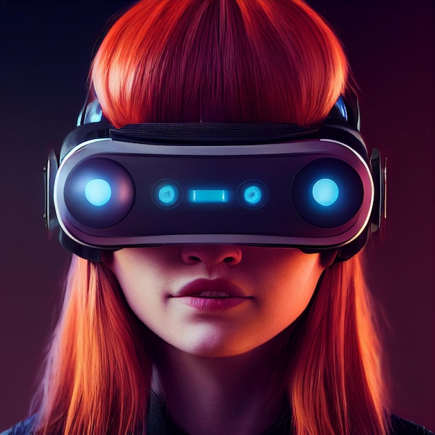 Roodharige vrouw met virtual reality vr-headsetportret