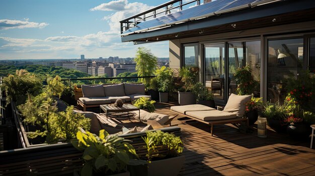 Foto la terrazza sul tetto è progettata per essere una caratteristica della città.