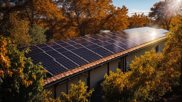 Roof of a house with solar panels