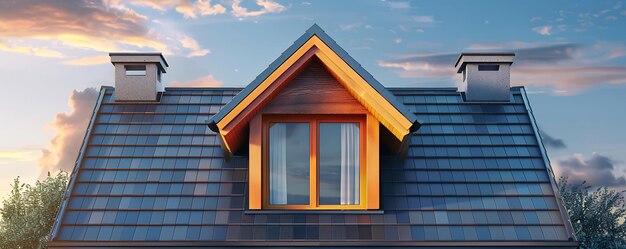 the roof of the house with the windows open