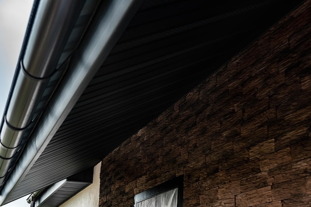 Roof showing gutters and soffit on house.