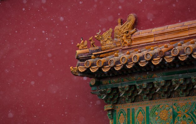 Roof Snow Forbidden City Beijing China Winter