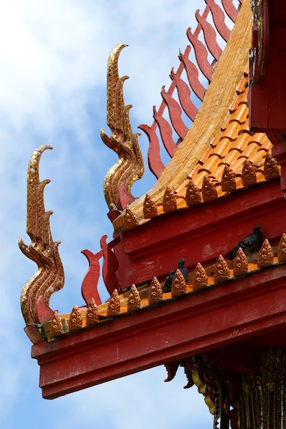 The roof of a temple with a dragon on it