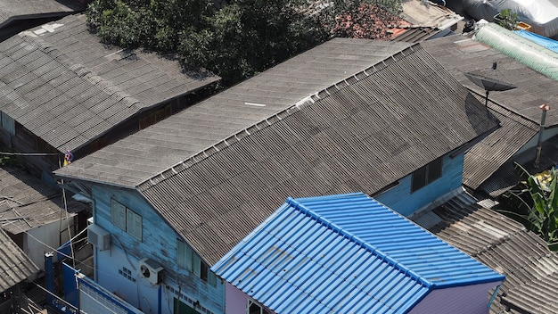 Roof tiles and made from ceramic and metal material and top view angle.