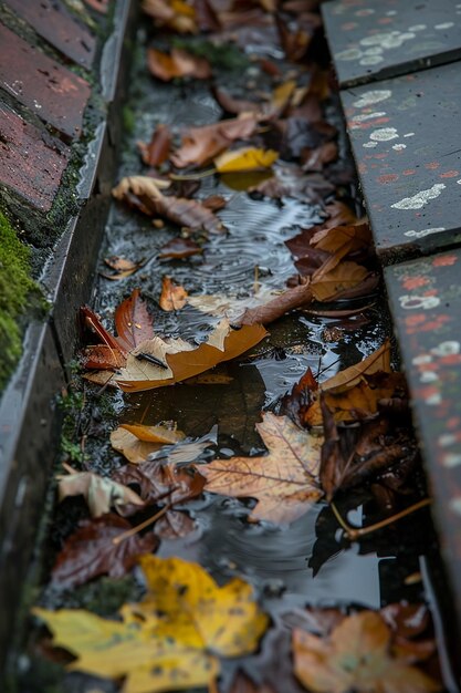 Roof with leaves and water on it generated by AI