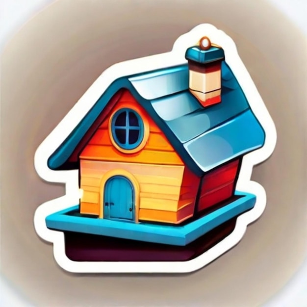 Photo roofed house sticker seen from above