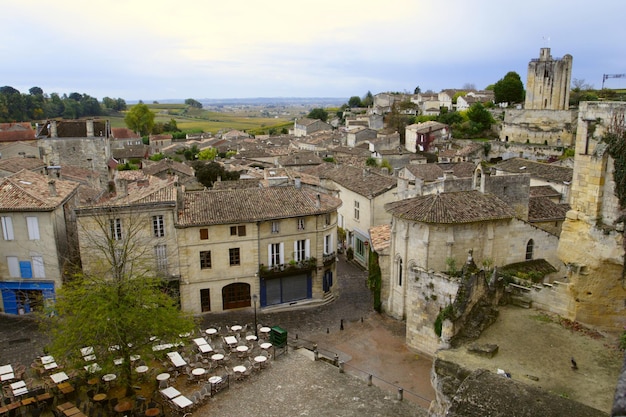 Roofs of buildings of saint-emilion at overcast day