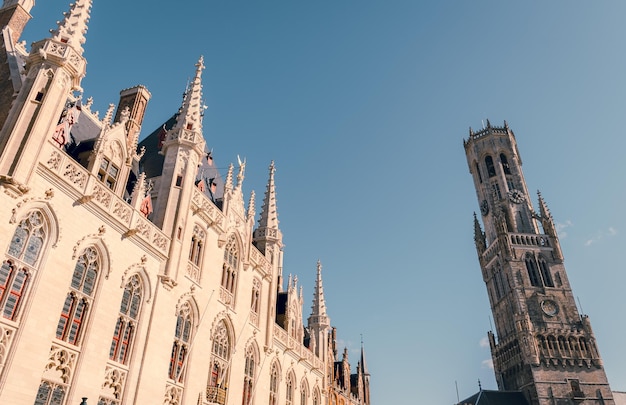 Roofs of the Grote Markt or main square of Bruges located in the center of the city