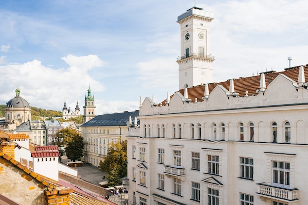 Roofs of old Lviv on a Sunny day