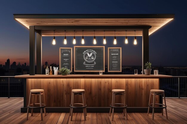 Rooftop Bar Branding Mockup Integrate the Logo into Outdoor Signage Menus and Ambient Lighting
