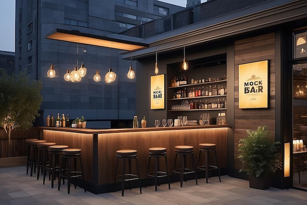 Rooftop Bar Branding Mockup Integrate the Logo into Outdoor Signage Menus and Ambient Lighting