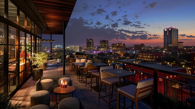 Photo a rooftop bar with a view of the city at night