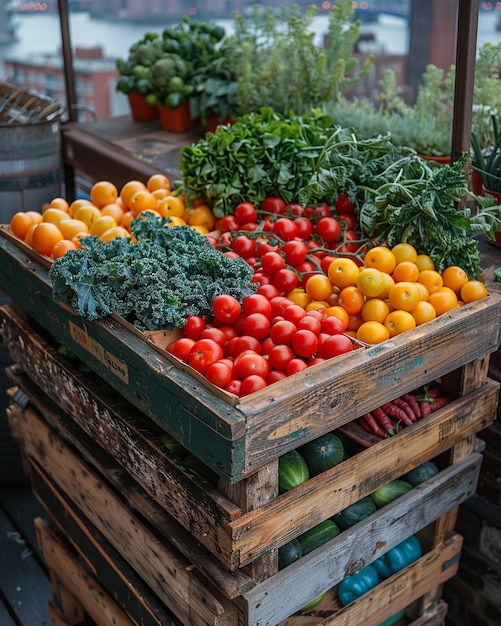 Photo a rooftop farm with variety background