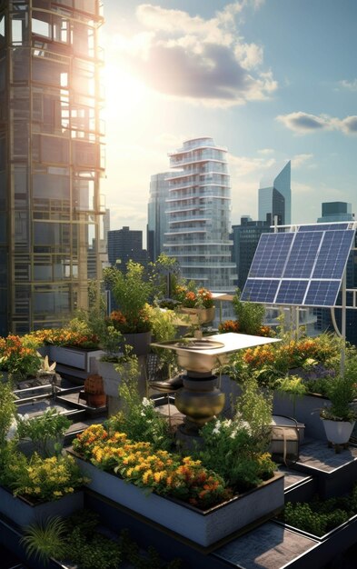 Photo rooftop garden and solar power