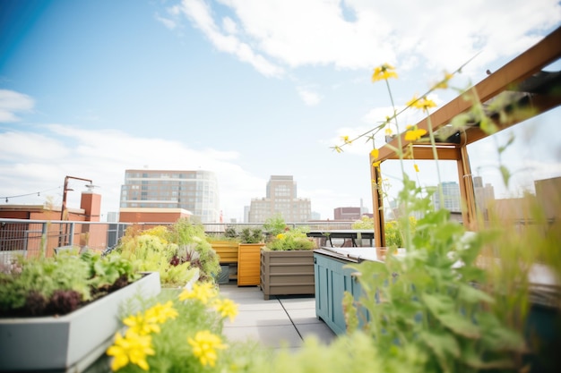 Rooftop garden on an urban apartment building