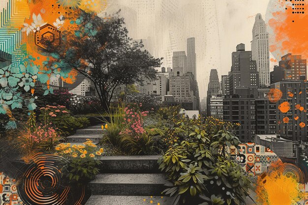 Foto oasi sul tetto in urban jungle art collage