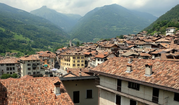 Rooftops of italian mountain village bagolino north italy