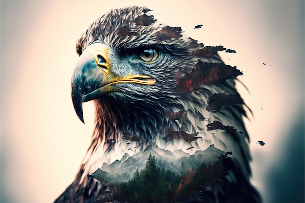 Roofvogel adelaar portret met dubbele belichting natuur achtergrond