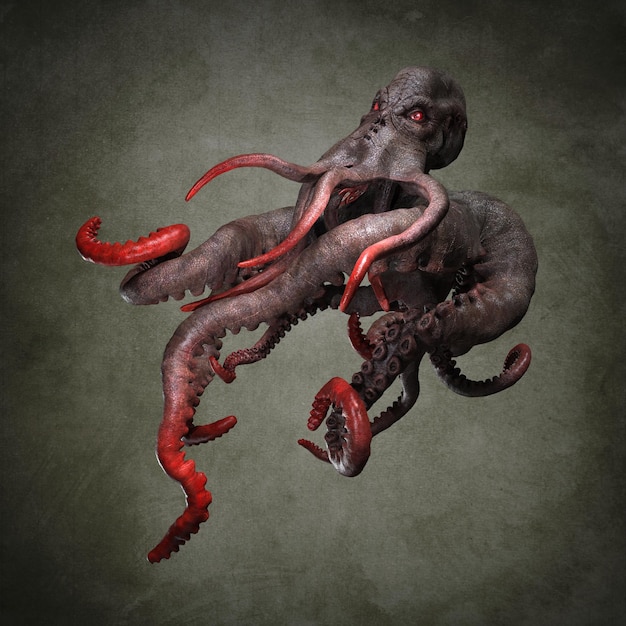 Roofzuchtige oceaanoctopus. 3D-illustraties