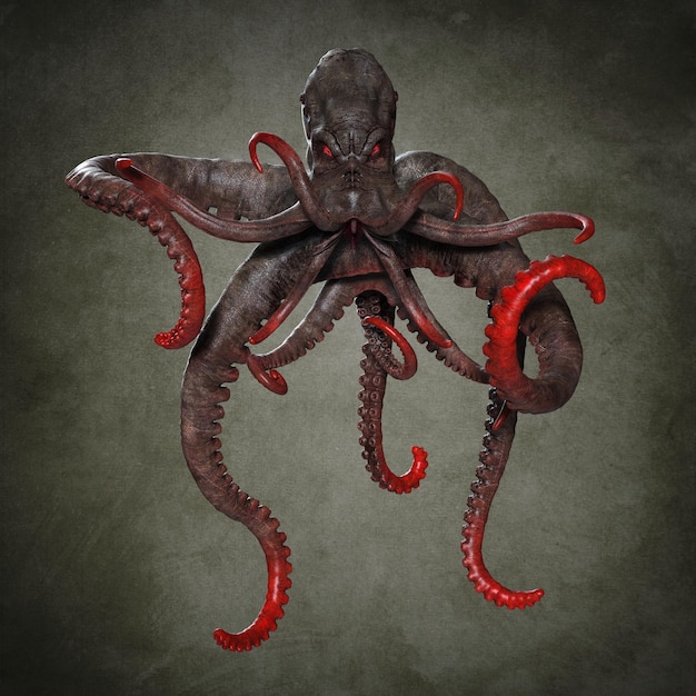Roofzuchtige oceaanoctopus. 3D-illustraties
