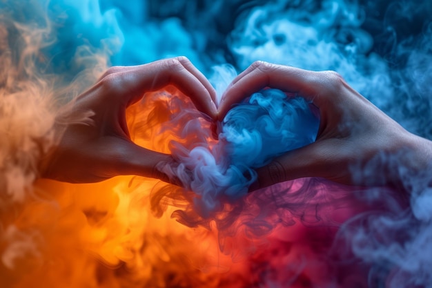 Foto rook hart kleurrijke handen