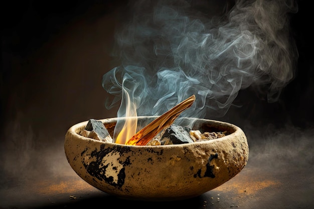 Rook van wierookstokjes die in een speciale pot branden